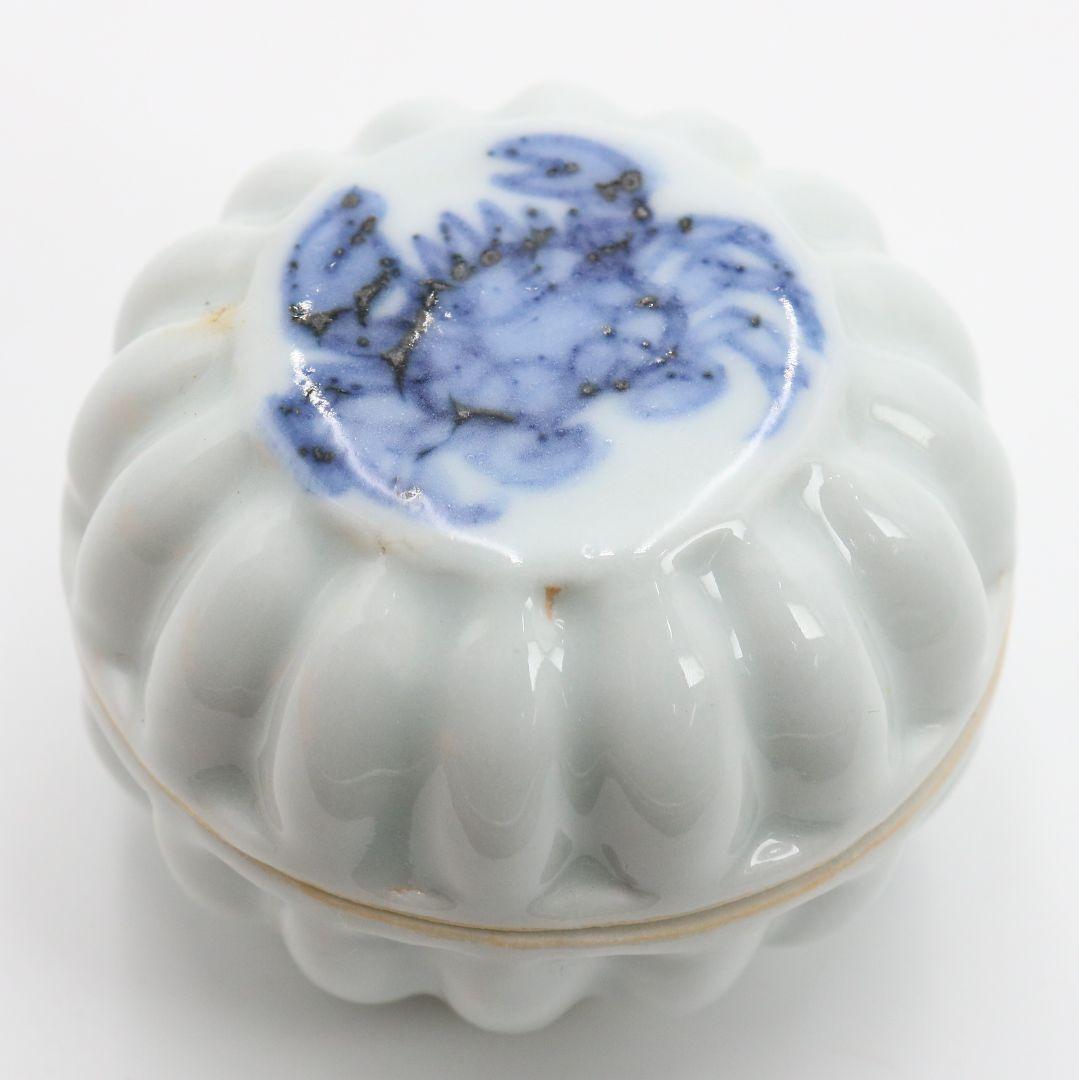 須田菁華作 呉須蟹絵香合 染付 茶道具 共箱　AY339　NT2