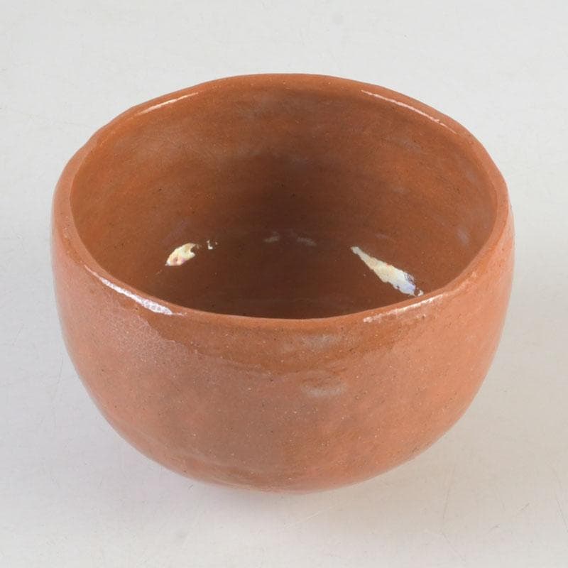 茶道具　楽焼　八事窯　五代　中村道年作　赤楽茶碗　共布共箱　V　9897