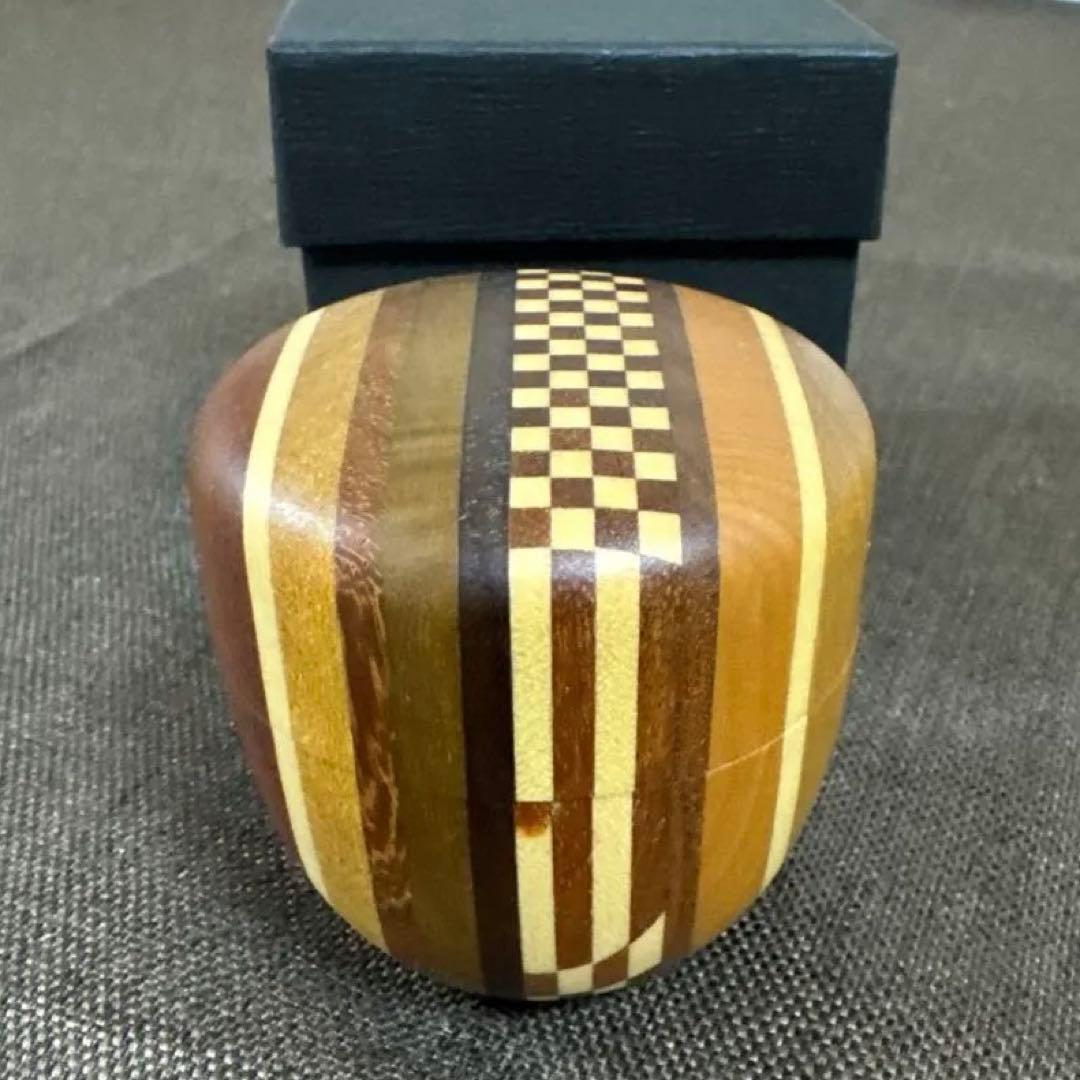 【茶道具】【棗なつめ】箱根寄木細工中棗露木工房作（紙箱）箱根にて2年前購入