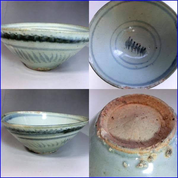 碗■安南染付 歪み茶碗 古い平鉢 酒器 古玩 唐物 中国 古美術 時代物 骨董■