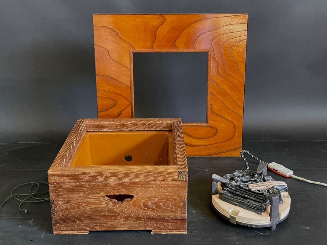 【美品】「母」 置炉 テーブル付 電熱 紙箱 茶道具 和室 レトロ(213F④)