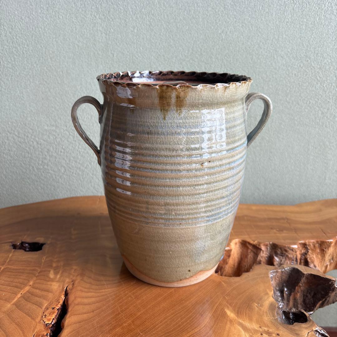 膳所焼 岩崎新定 陽炎園造水指 茶道具 共箱