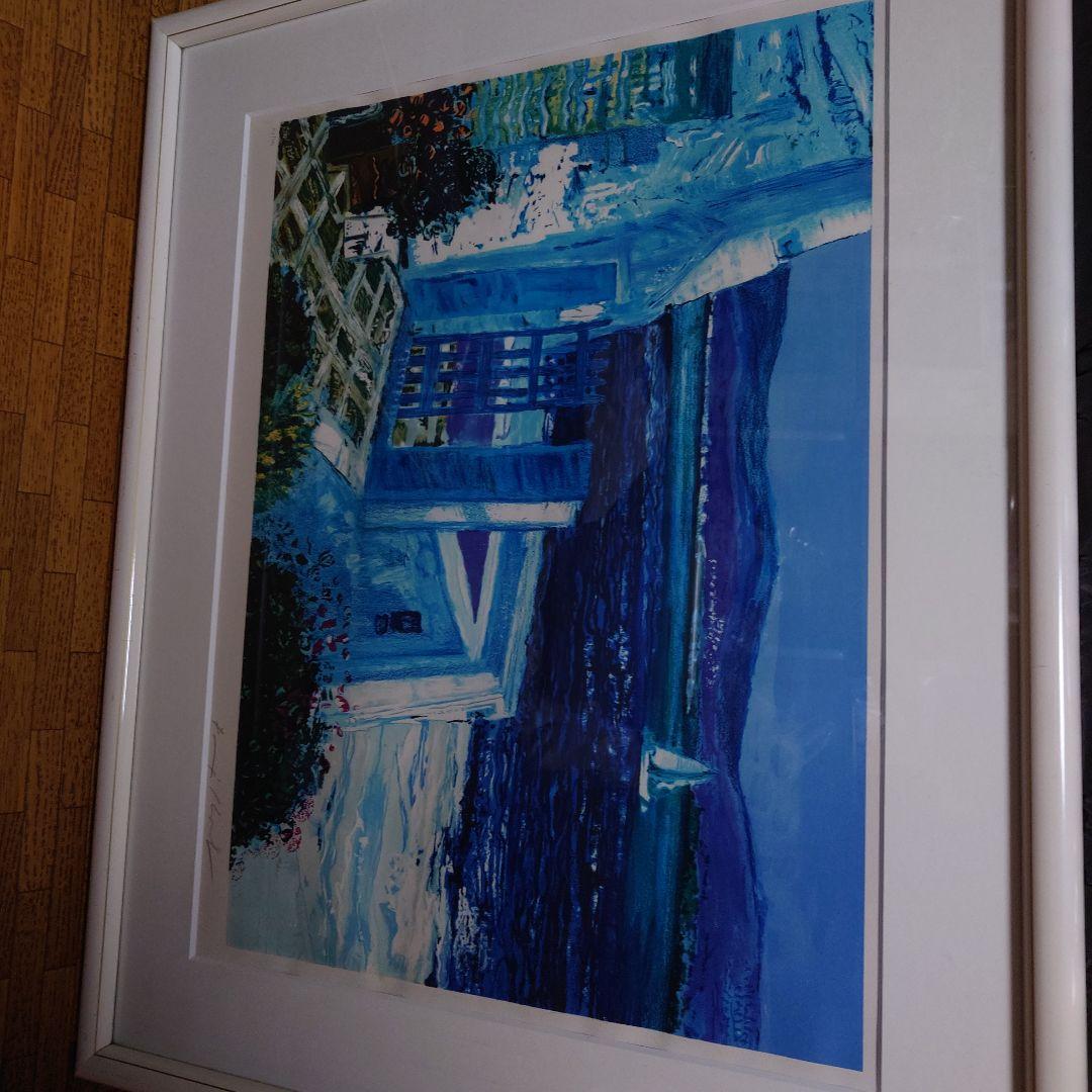 海の風景 油彩画 大きめ 白フレーム付き ジャンピエール