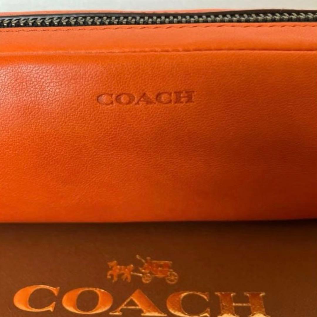 【新品未使用】COACH カーフレザー ペンシルケース　サンバ　オレンジ　箱付き