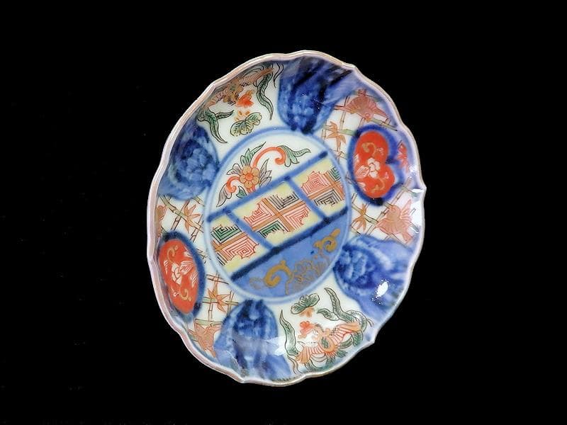 大聖寺伊万里　金襴手　竹笹に雀　桐に鳳凰の図　豆皿　AS-fbcj