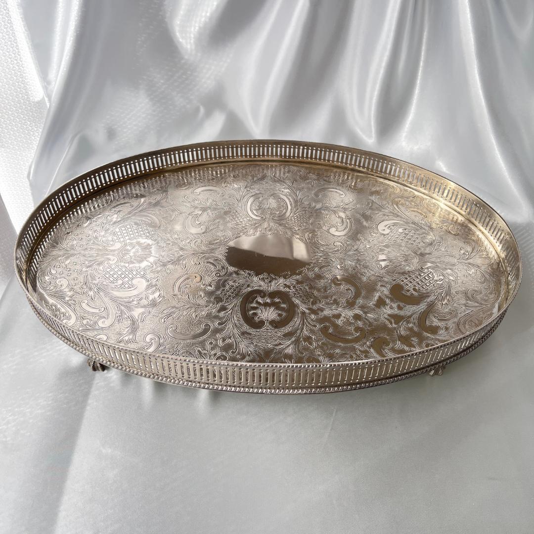 【英国】 ギャラリートレー オーバル型 45cm クロウフット