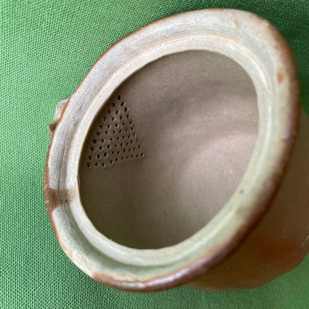 備前焼 手びねり宝瓶 竹摘み 火襷、さんぎり