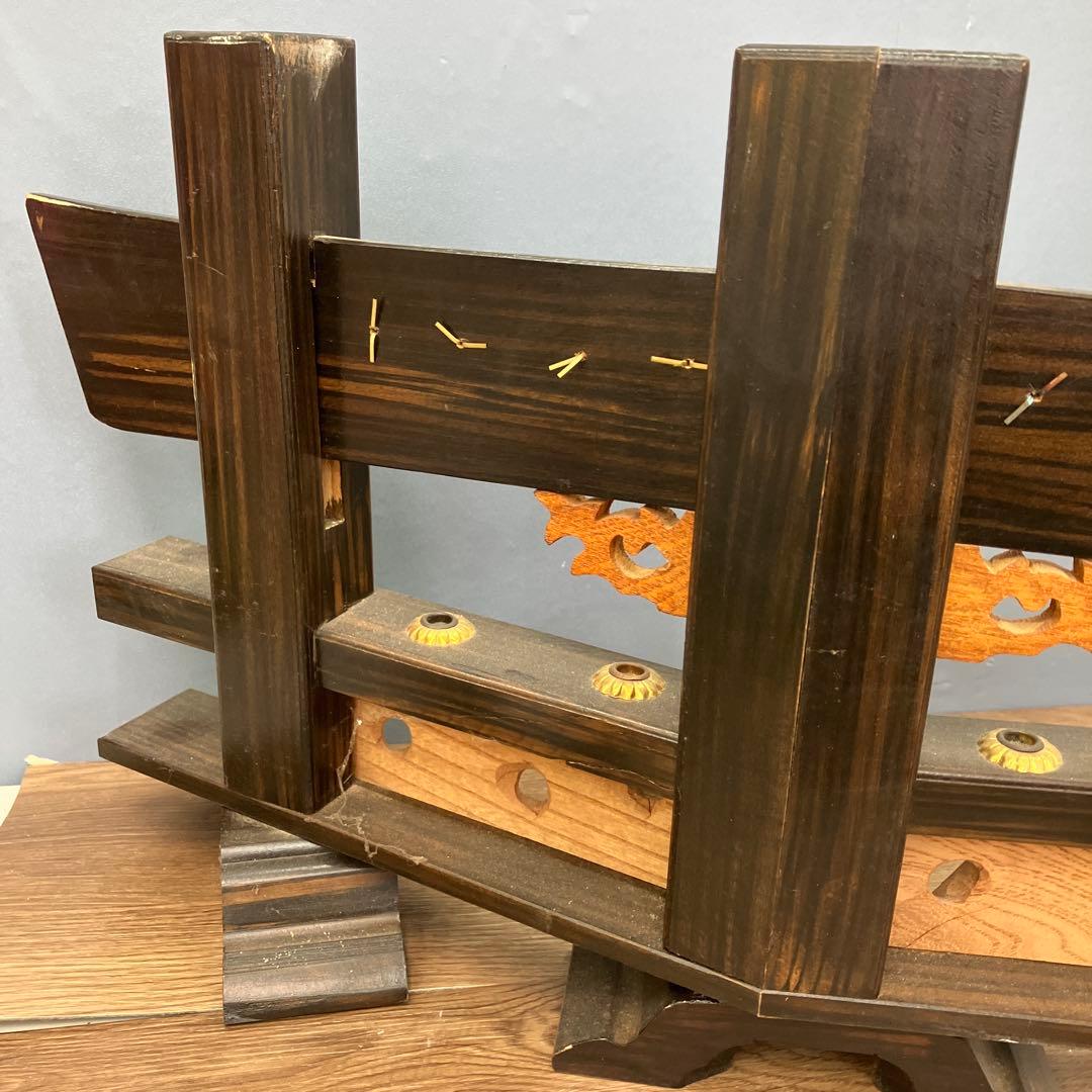 A-1 昭和レトロ 木製 弓矢台 刀掛け 刀台 飾り台 龍彫刻 金具付 五月人形