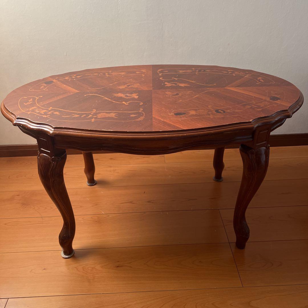 イタリア製 象嵌 猫脚 アンティーク センターテーブル