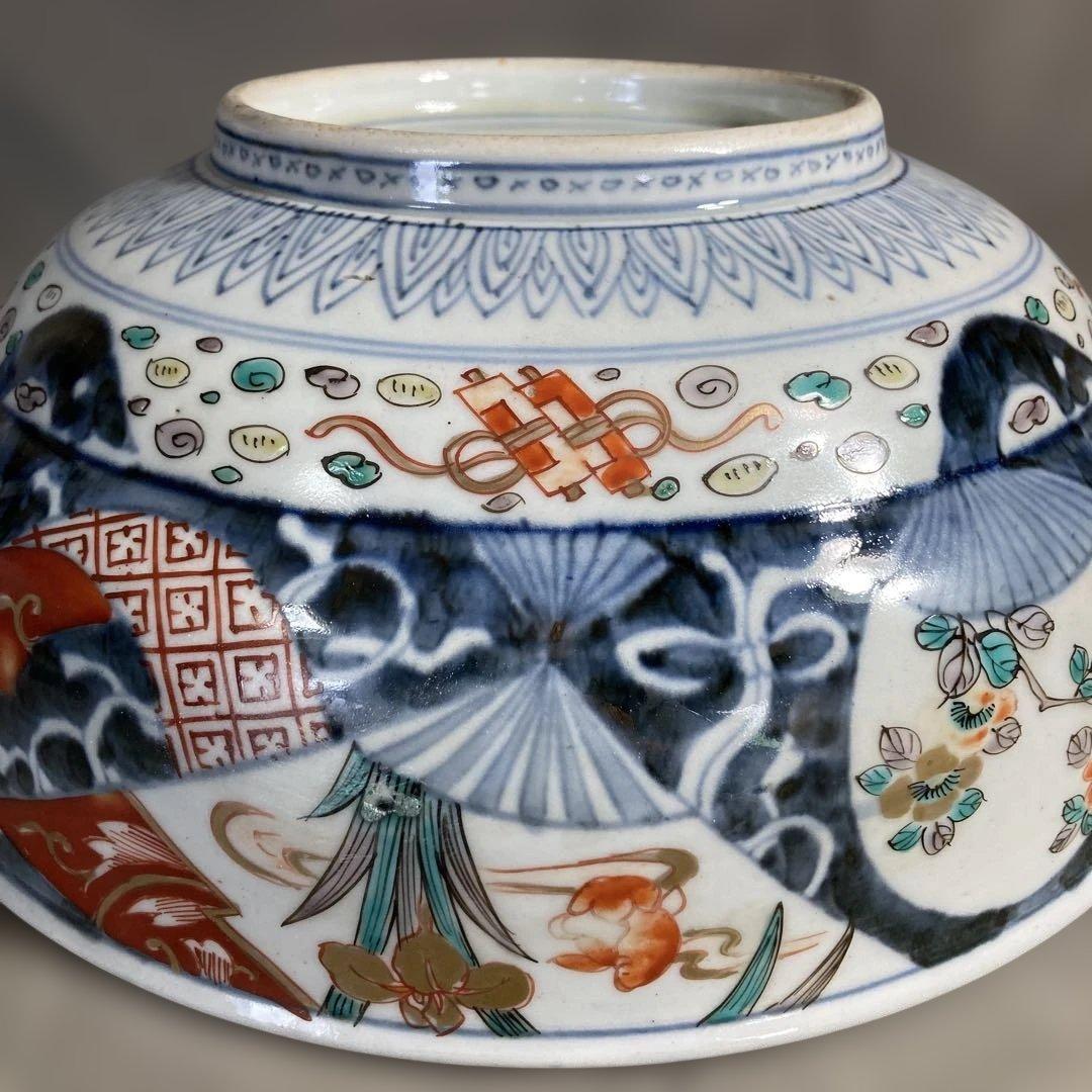 【古伊万里文】古伊万里の伝統　日本名窯　有田古伊万里文　染錦四方丸紋桐絵　大深鉢