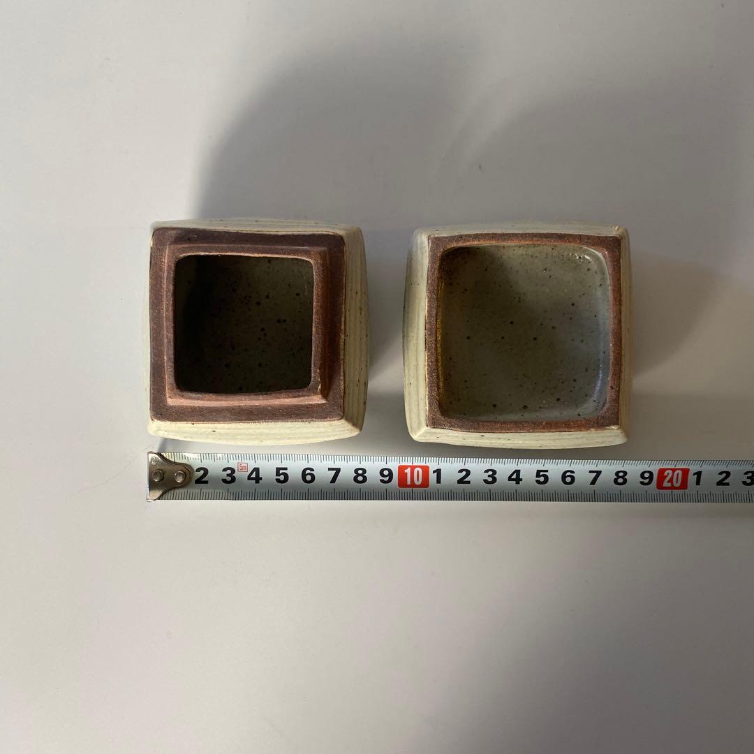 益子焼 島岡桂 縄文象嵌 角型 蓋物/香合（蓋付き小箱） 1対