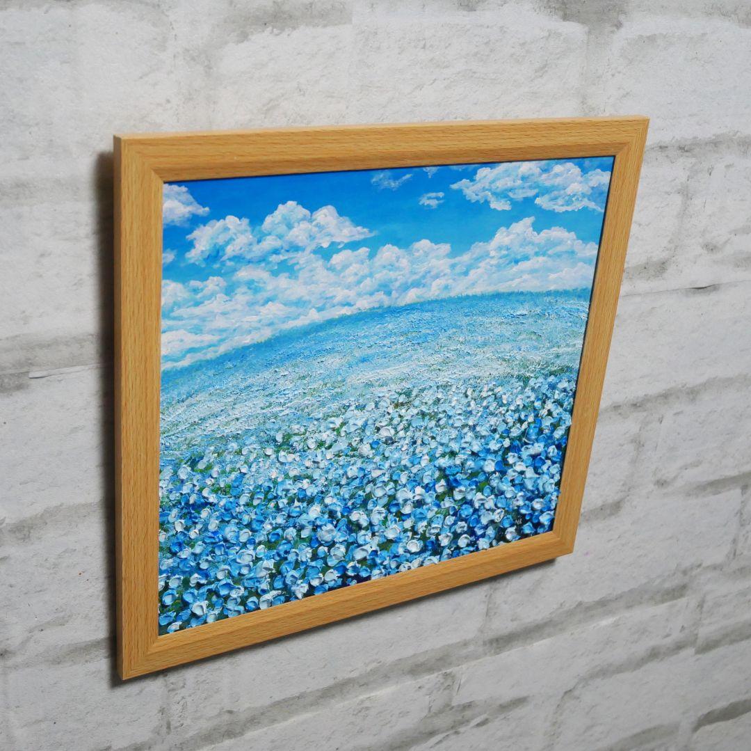 油絵 油彩 油彩画 絵 絵画【空と雲の青い丘】