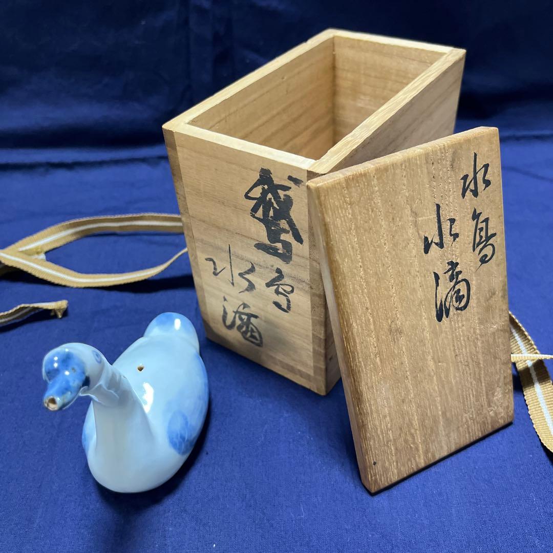 水鳥　水滴　陶器 青と白のグラデーション 約10cm