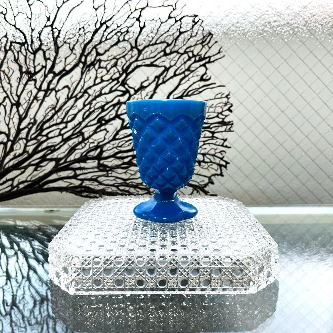 骨董　時代ガラス　希少練りガラス　花底　ダイヤ柄　筒型　氷コップ　ゴブレット１客