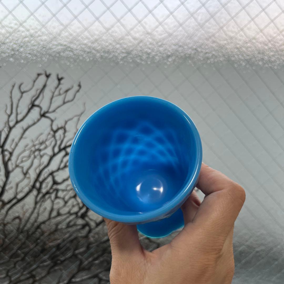 骨董　時代ガラス　希少練りガラス　花底　ダイヤ柄　筒型　氷コップ　ゴブレット１客