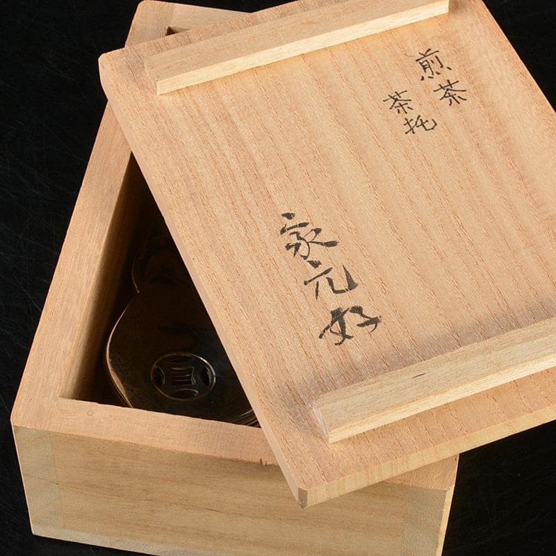 隆昌造　純錫　木瓜式　七宝透　茶托　五客　合計約292g　共箱　V　R7381