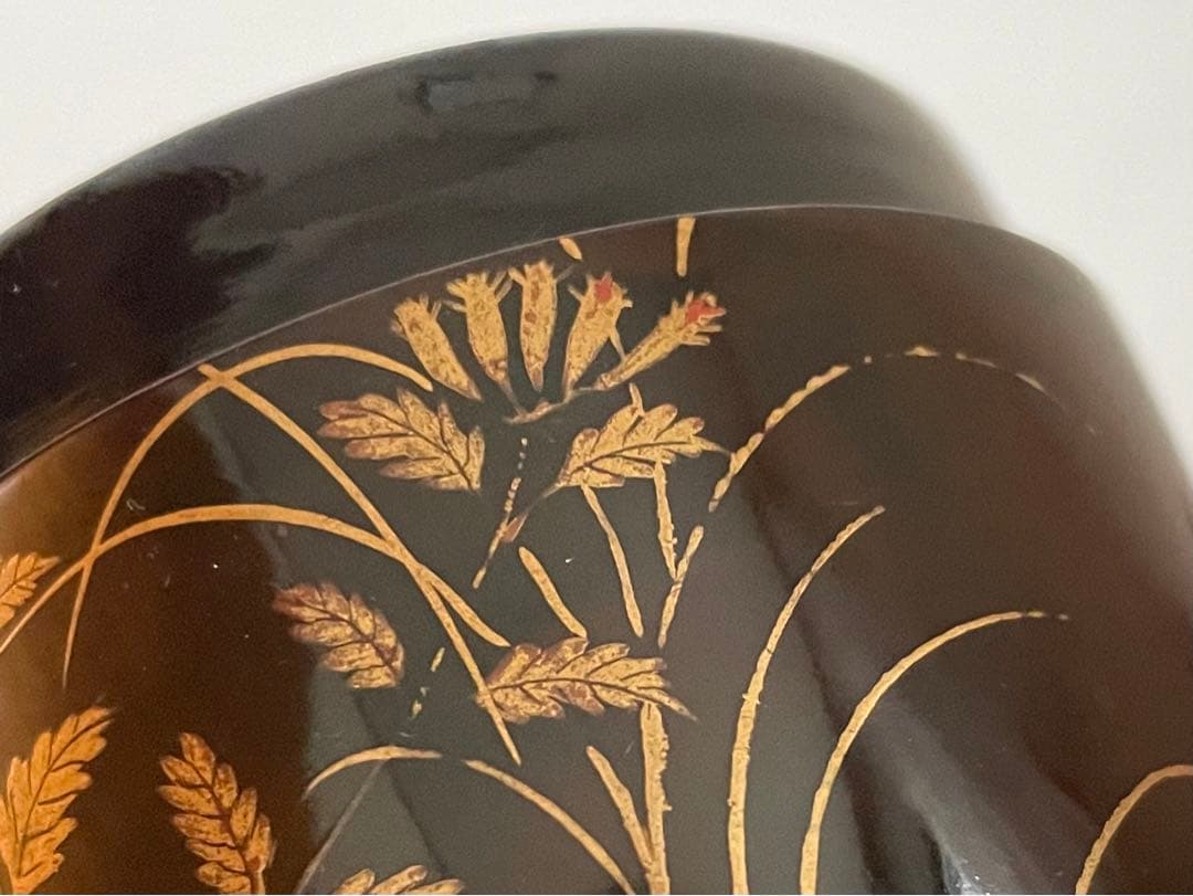 骨董　アンティーク　蒔絵　菊　萩　花文様　棗　箱なし　古蒔絵　時代蒔絵　秋草