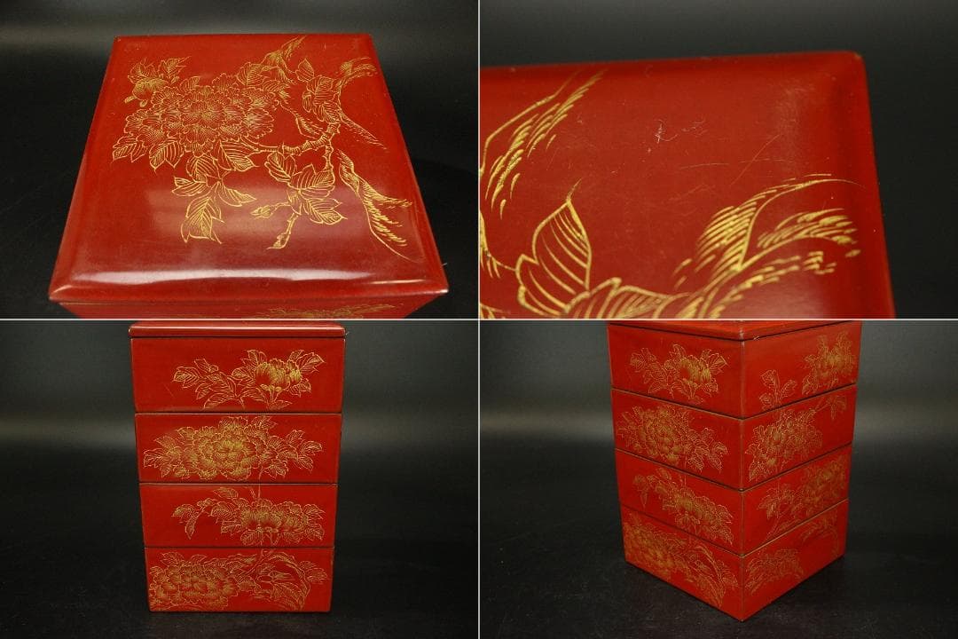 朱塗 沈金 野弁当 揃い 煎茶画箱(ZE653)