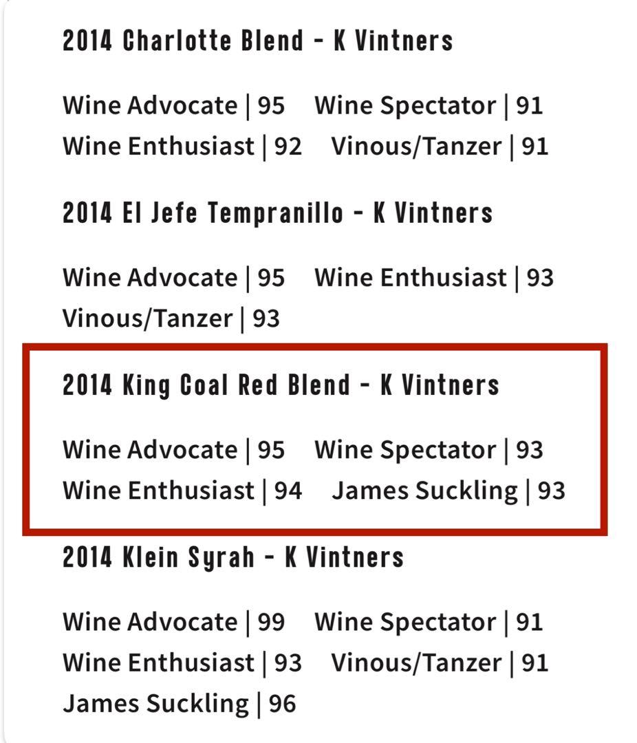 キング・コール Kヴィントナーズ 2014 (ワインアドヴォケイト95pt！)