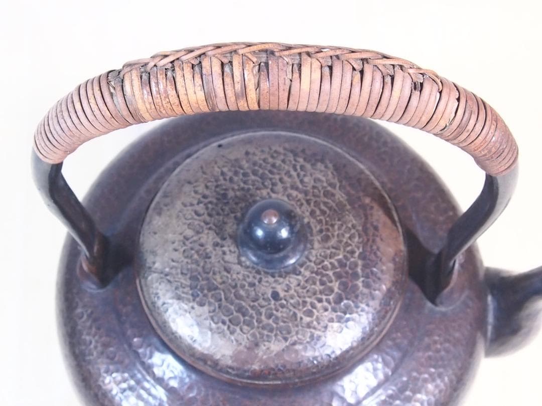 【良品】清富堂造 鎚起銅器 扇面 銅薬缶/銅やかん 打ち出し銅 アンティーク骨董