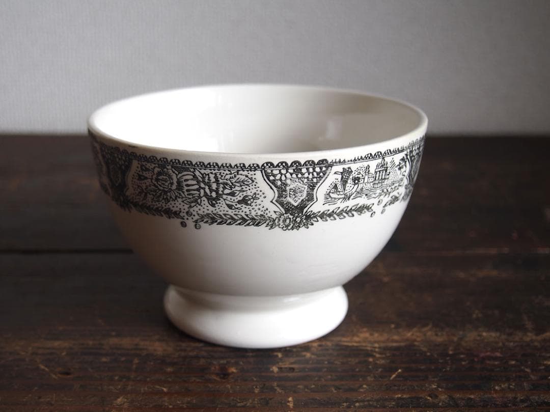 ヴィクトリアン様式 グリザイユ カフェオレボウル スペイン古陶 南欧/K339