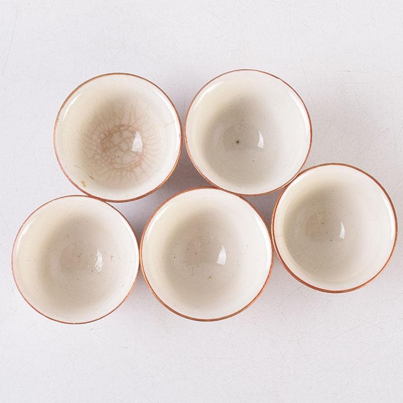 九谷焼　九谷庄三造　赤絵　煎茶碗　五客　湯冷まし　合わせ箱　V　R9020