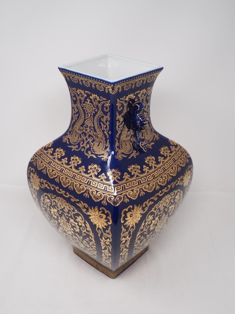 金彩コバルトブルー花瓶　台湾製　-SO