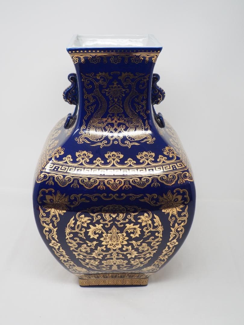 金彩コバルトブルー花瓶　台湾製　-SO