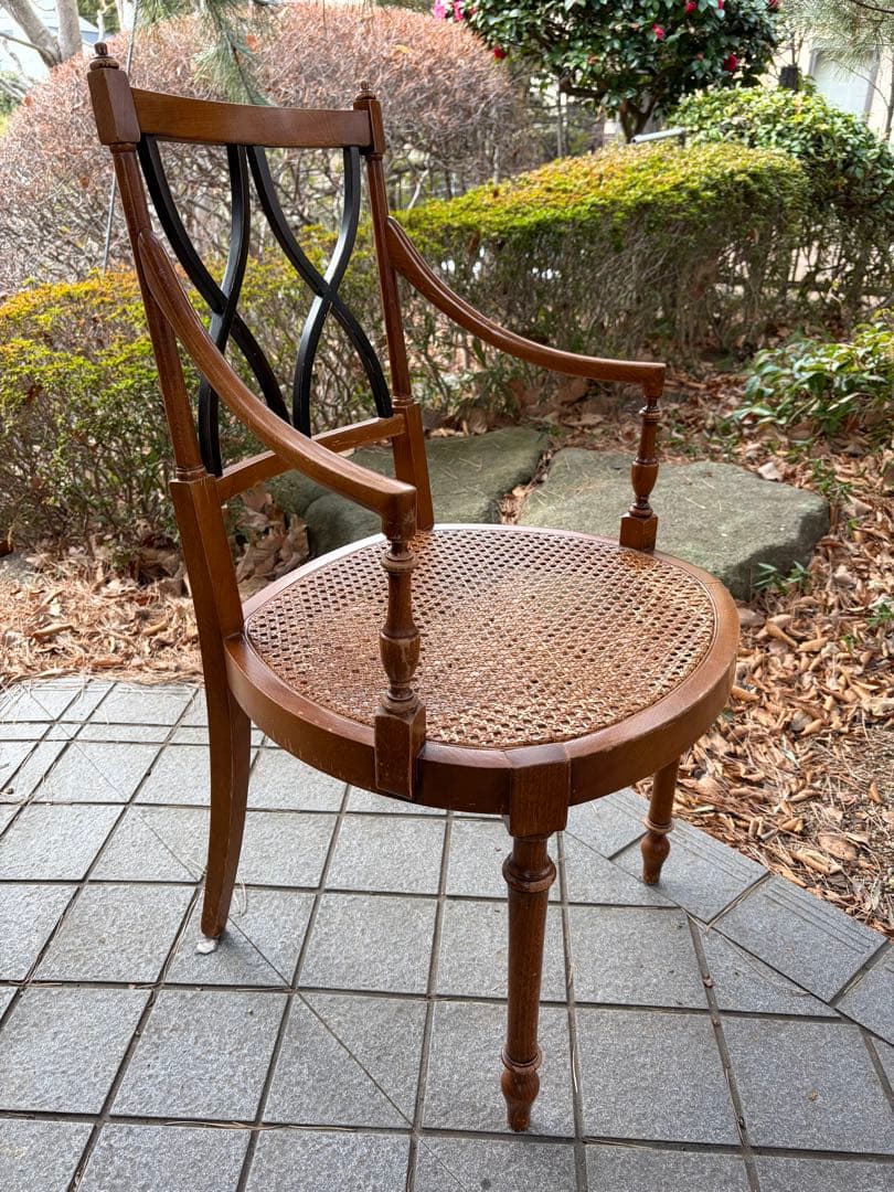 アンティーク 木製アームチェア クロスバック ランタン編み アールデコ 椅子