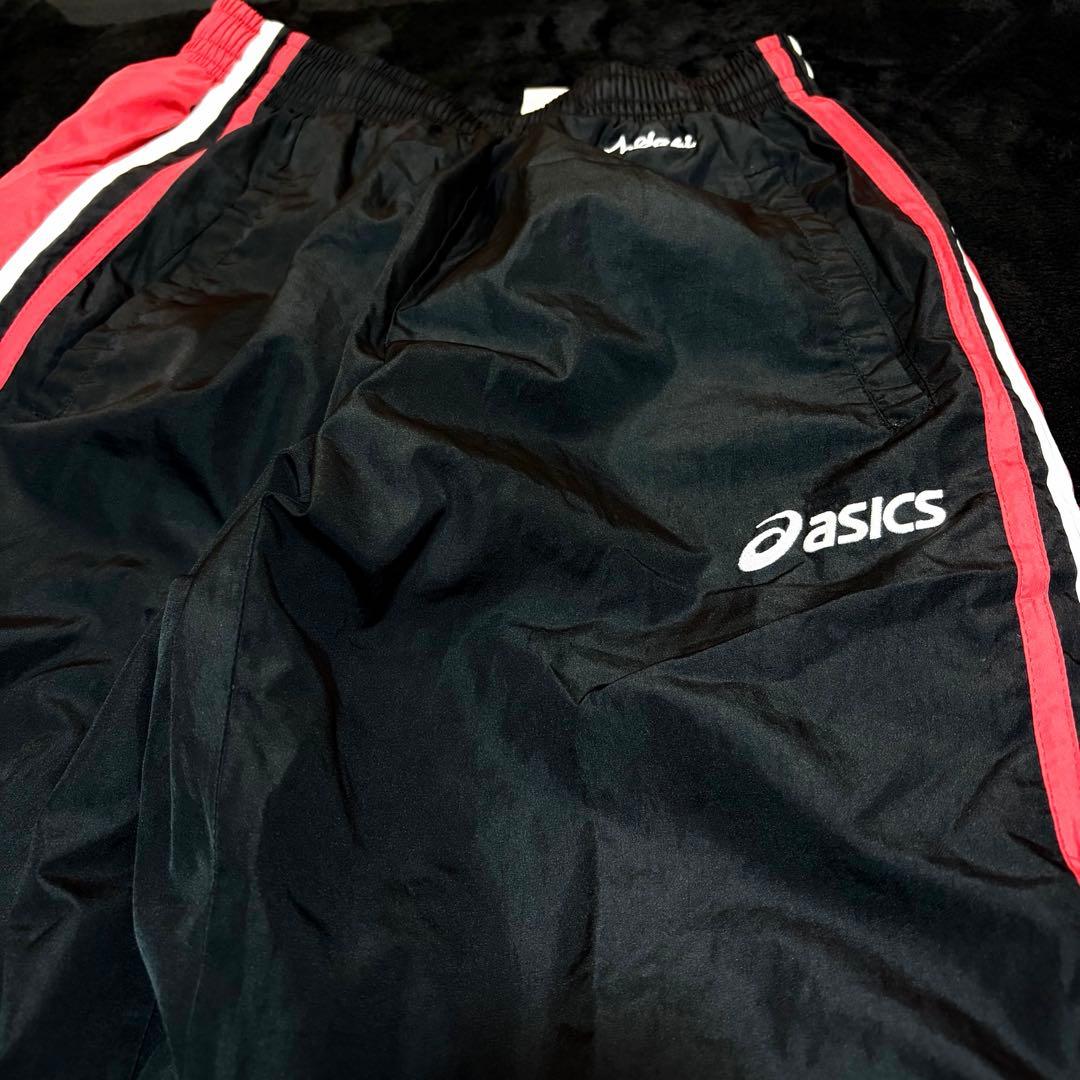 状態◎【asics／アシックス】ナイロンジャージ上下セット 刺繍ロゴ スポーツ