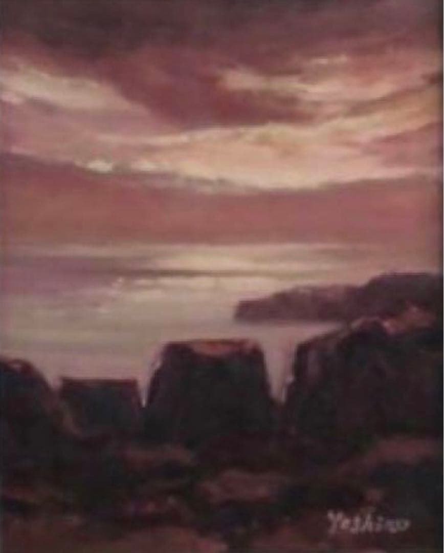 Yoshiro 油彩「錦江湾」F3号 直筆サイン 額付き