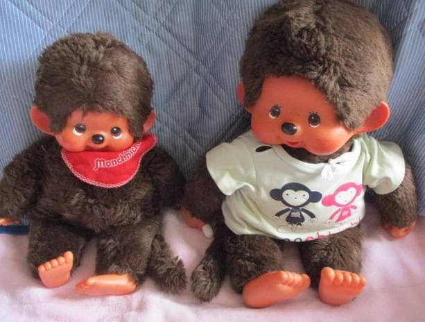 モンチッチぬいぐるみ２体 LOTTE☆Sekiguchi/赤いスタイ もんちっち