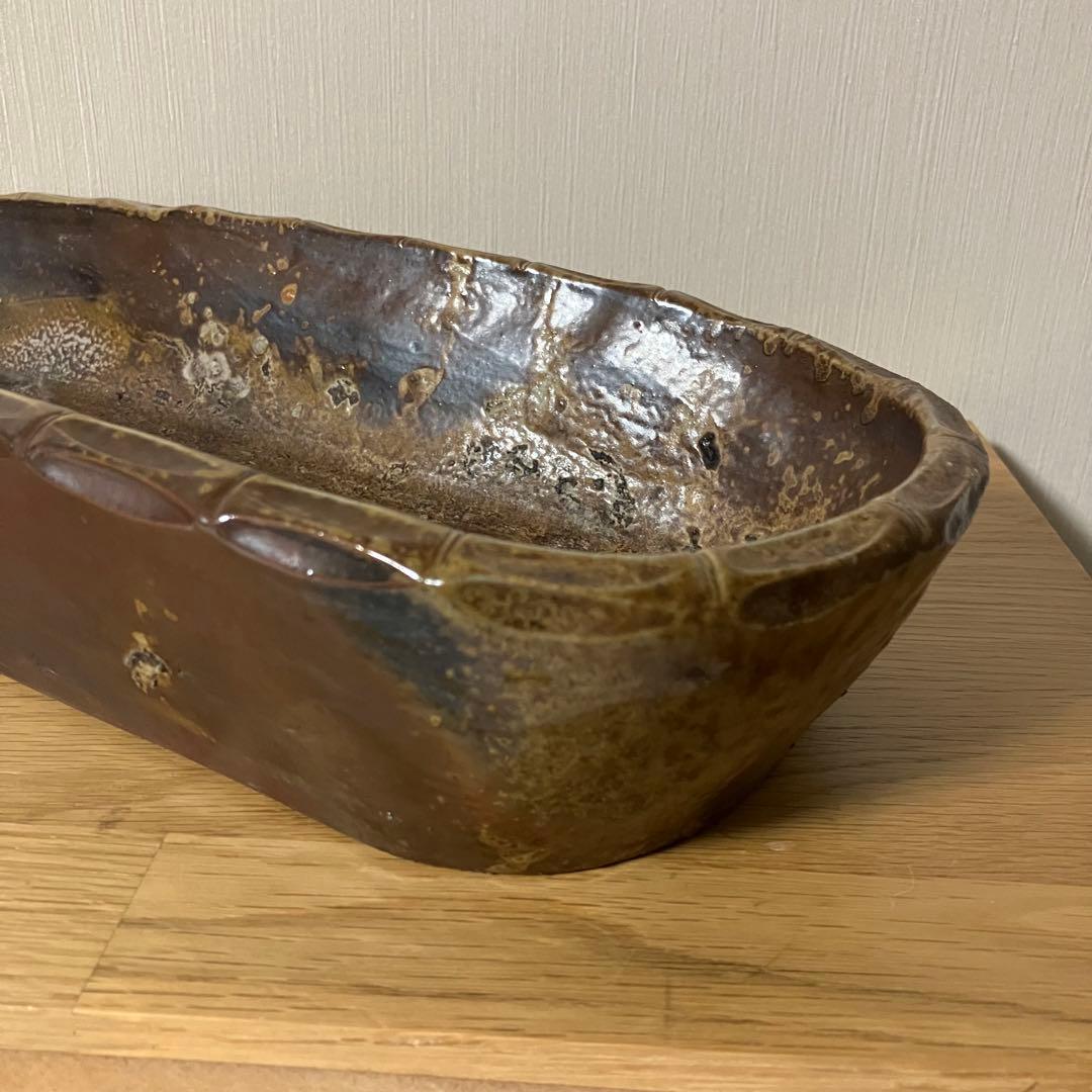 備前焼　原田陶月造　水盤　楕円皿　鉢　※