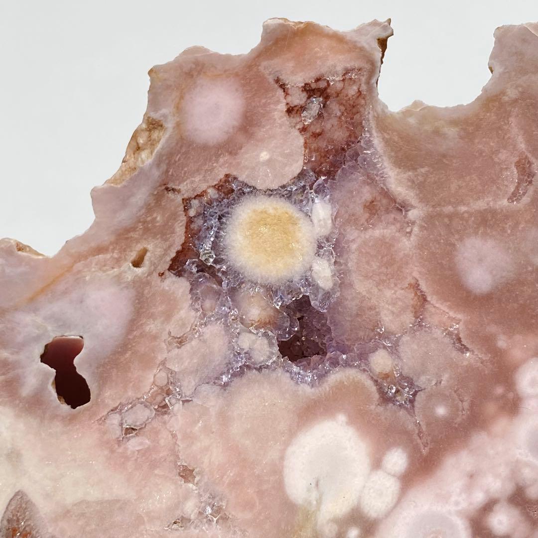 【 高品質 美しい ピンク アメジスト フラワーアゲート 原石 スラブ 台座付き