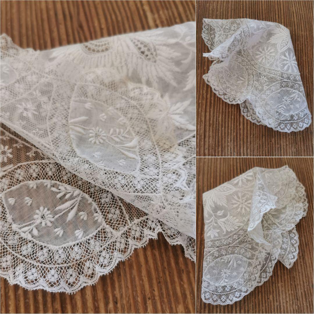 アンティークフランス ノルマンディーレース 花型ドイリー アイリッシュリネン風