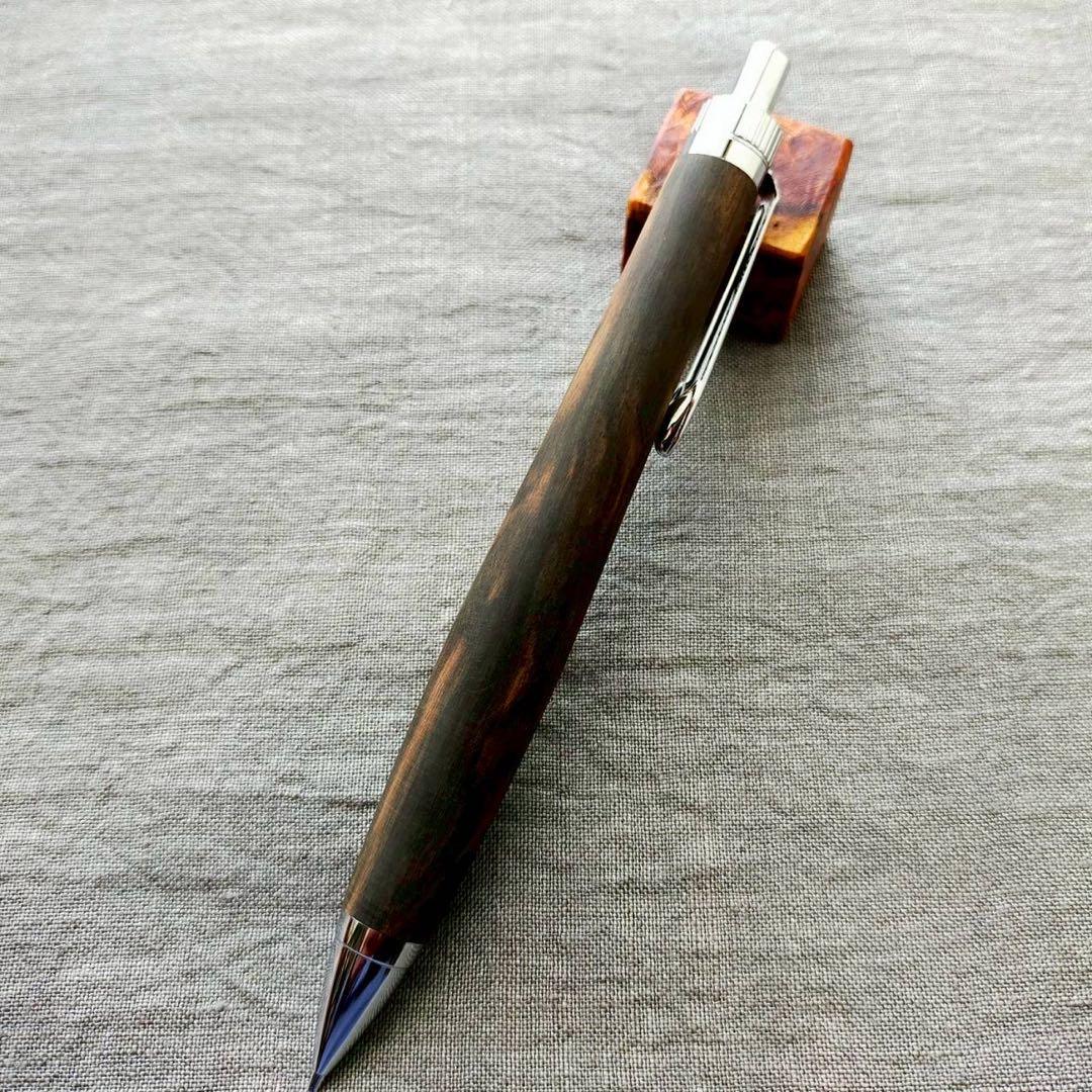 青黒檀　孔雀杢　ハンドメイド　木軸シャープペン　0.5mm　天然木　シルバー