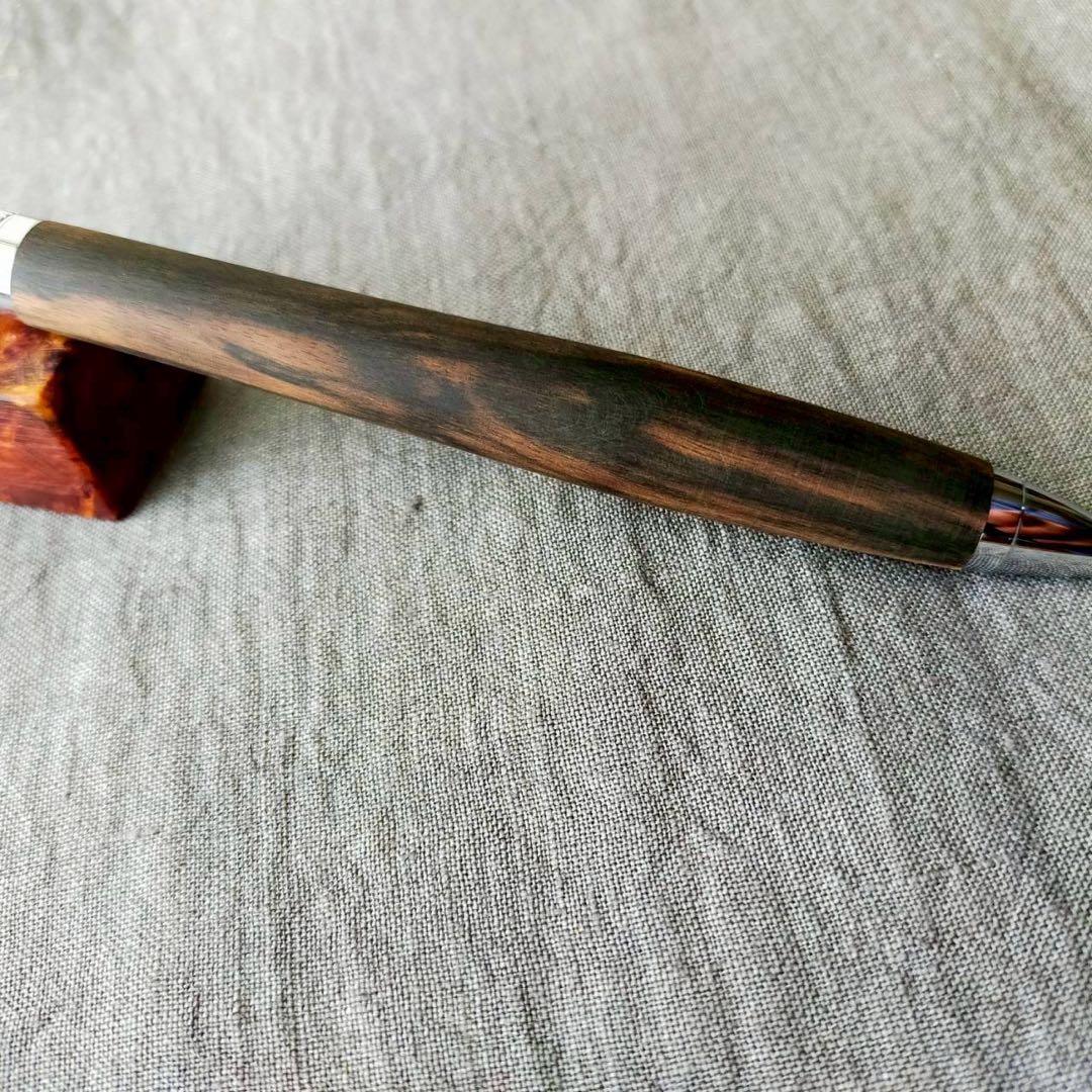 青黒檀　孔雀杢　ハンドメイド　木軸シャープペン　0.5mm　天然木　シルバー