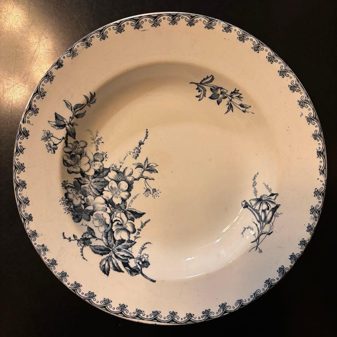 フランスアンティーク皿 3枚セット 青い花柄 チューリップ・野バラ・木ノ実