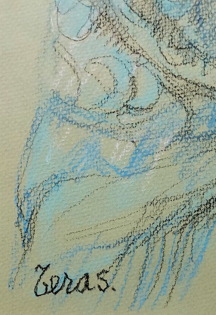 寺島　龍一「ブルーのショールを纏う女性」パステル