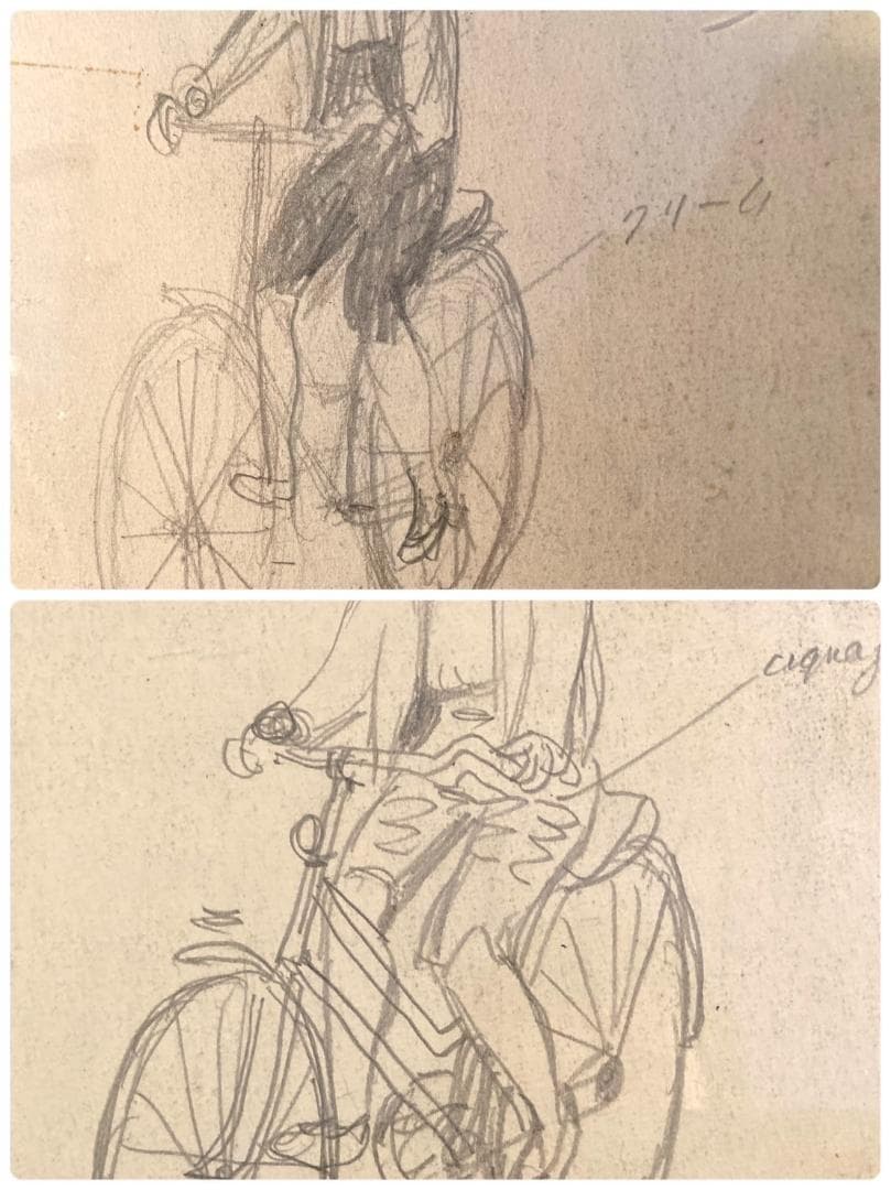 ◆２点まとめて◆高畠達四郎【城／油彩画】【自転車／素描 鉛筆画】額装