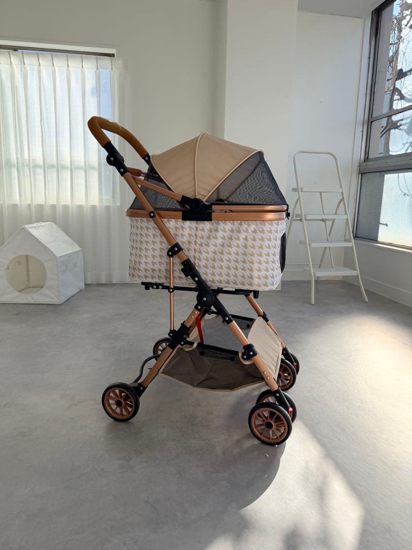 開封済　未使用　ハウンドトゥース柄 ペットカート　分離式　アルミ 20kg小型犬