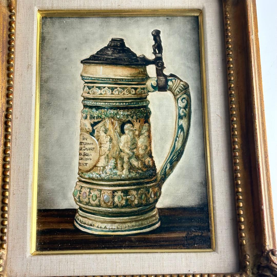 小沢清人「ドイツのジョッキ」油彩 SM 額装 油絵 油画 絵画