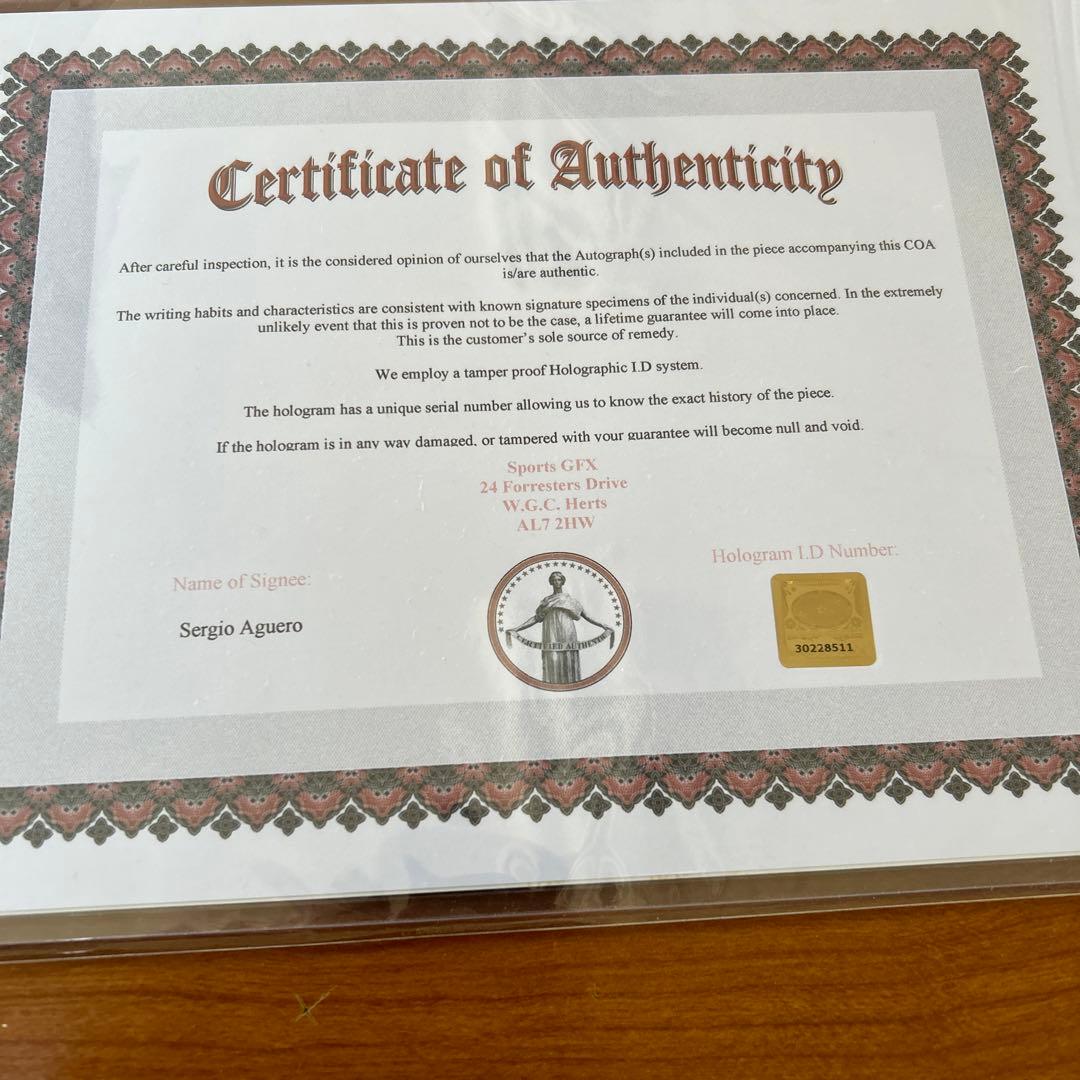 セルヒオ・アグエロ　 アルゼンチン代表 　証明書付き　直筆サイン入りフォト