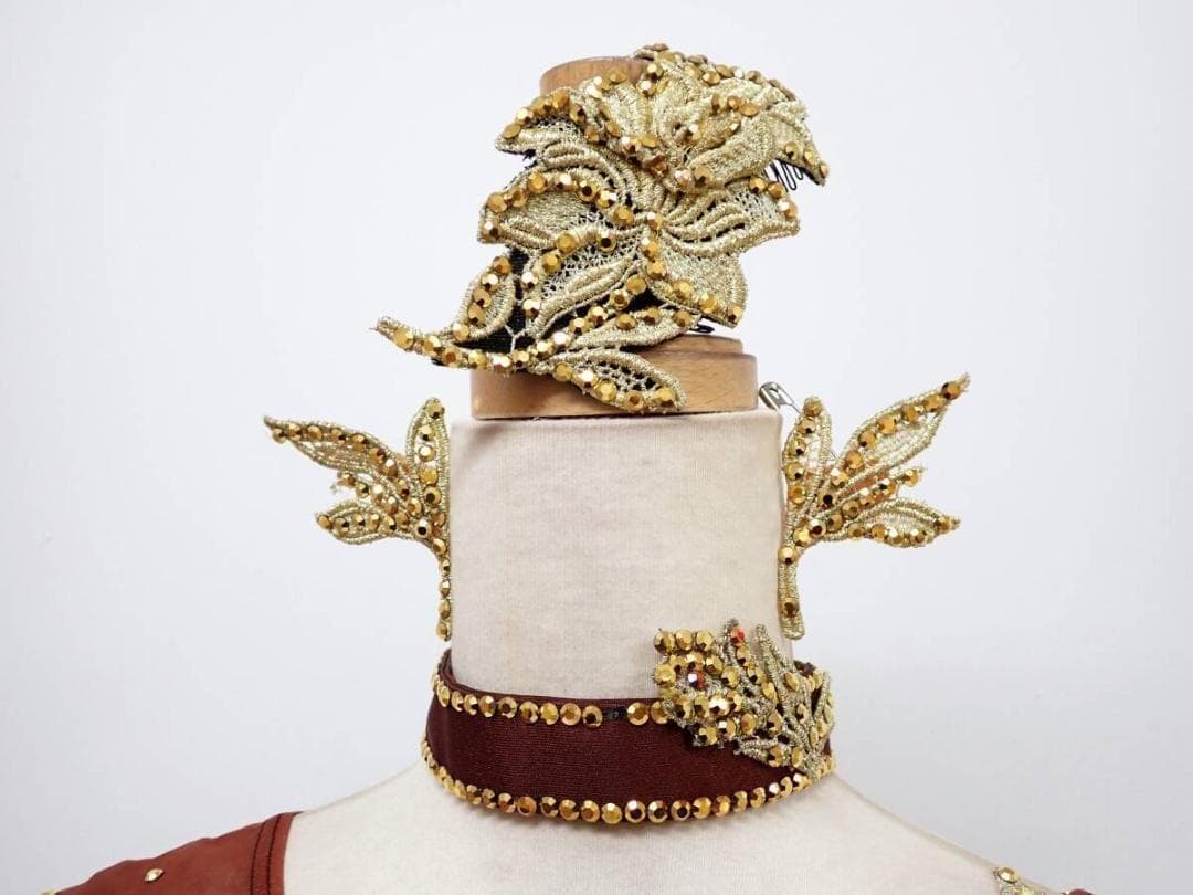 6358【チャコット】茶/ブラウン/ゴールド/ラテンドレス☆社交ダンス