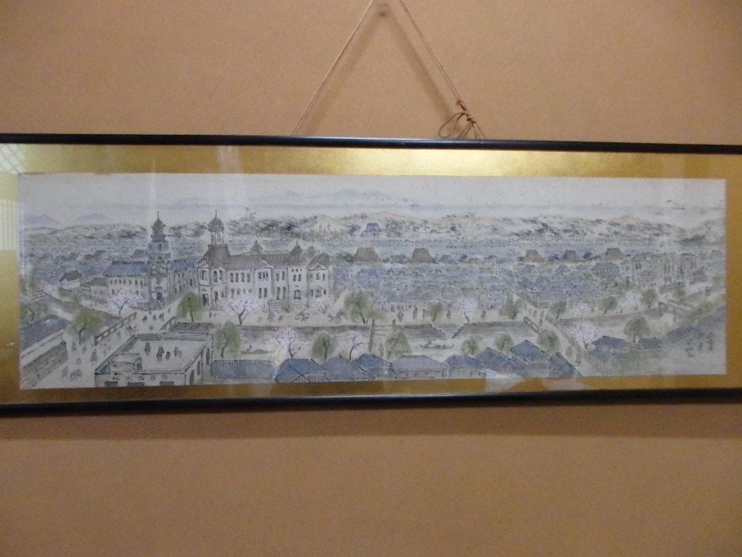 新潟昔の風景画家　高橋五仙子思い出の新潟百景『西堀通』紙本 額装(扁額)直筆保証