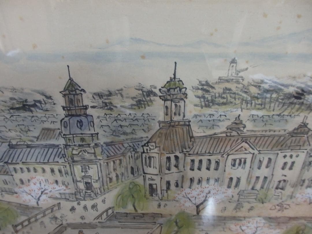 新潟昔の風景画家　高橋五仙子思い出の新潟百景『西堀通』紙本 額装(扁額)直筆保証