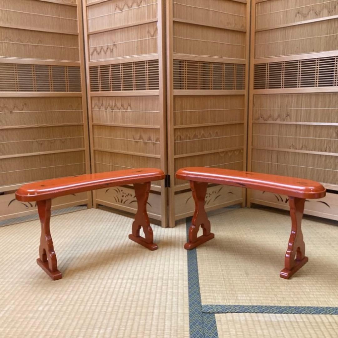 脇息 肘掛け 肘置き 朱色 根来塗 2点 和風 旅館 家具 古道具 昭和 レトロ