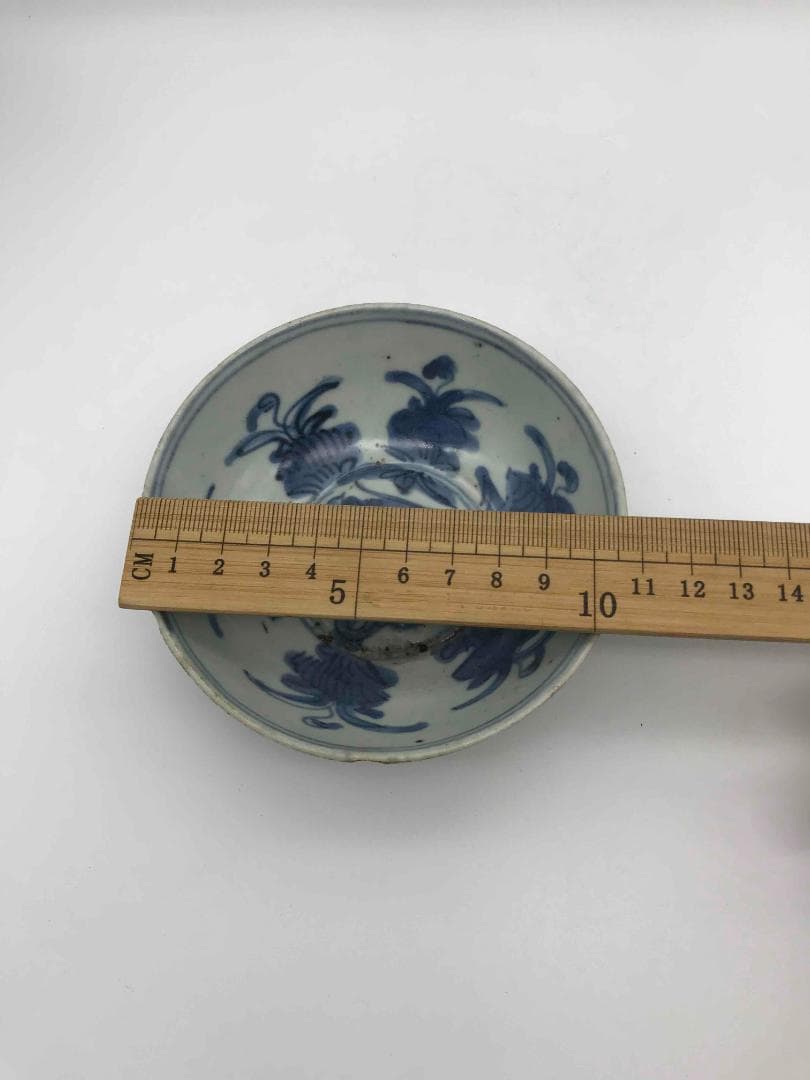 明時代　染付 青花花鳥文盤　古染付皿 唐物　古賞物　時代物　茶碗(D-40)