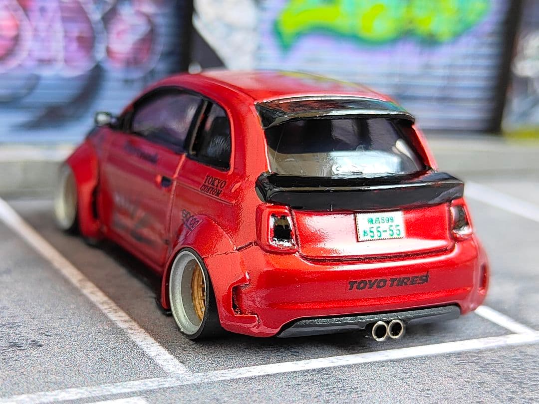 トミカ改造 フィアット オーバーフェンダー 赤 LB 深リムホットウィール
