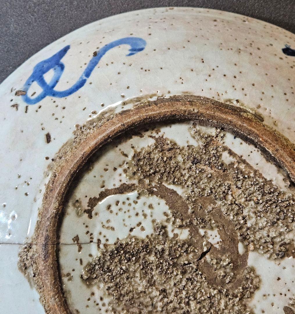 中国古陶磁　明代　17世紀前期　双鳳凰図　呉須鉢　古染付　大皿　大鉢33.3cm